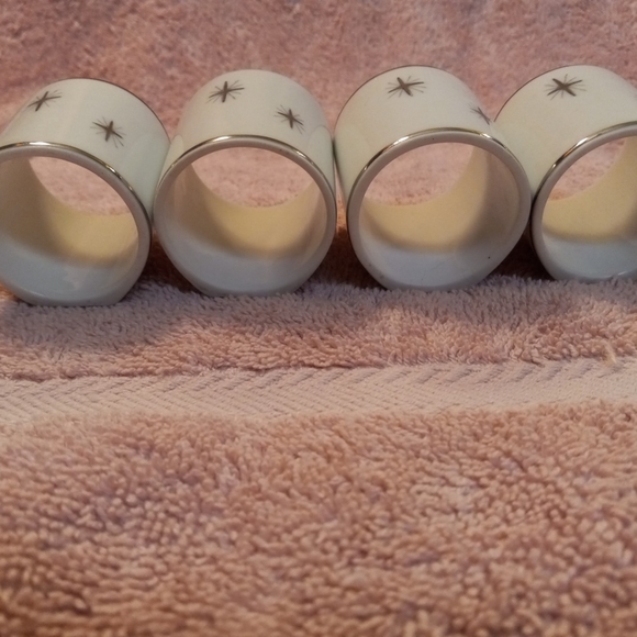 Fukagawa Arita 713 NAPKIN RINGS 4pc Cross Star Atomic Age Starburst MCM VTG - Picture 3 of 6